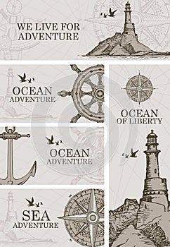 Set of banners on the theme of ocean adventure