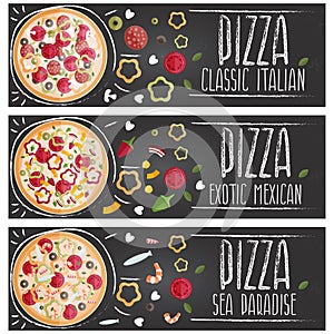 Set of banners for theme pizza different tastes flat design photo