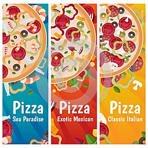 Set of banners for theme pizza different tastes flat design photo