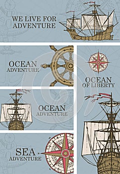 Set of banners on the theme of sea adventure