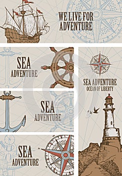 Set of banners on the theme of sea adventure
