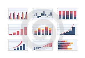 Set of bar charts. vector color business analysis column graph images