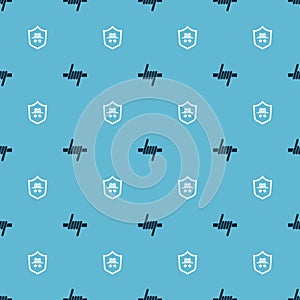 Set Barbed wire and Incognito mode on seamless pattern. Vector