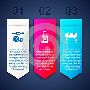 Set Barbell, Vitamins and Pommel horse. Business infographic template. Vector