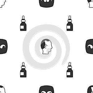 Set Barbershop, Baldness and Oil bottle on seamless pattern. Vector
