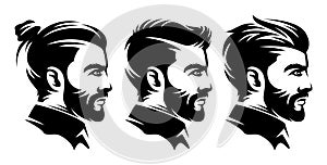 Set barbershop men hairstyle illustrations from the side