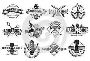 A set of Barbershop vintage Logo template on isolated white background