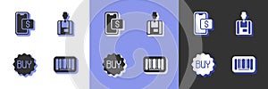 Set Barcode, Mobile shopping, Buy button and Seller icon. Vector