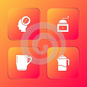 Set Barista, Manual coffee grinder, Coffee cup and French press icon. Vector