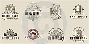 set of barn logo line art vintage vector illustration template icon graphic design. bundle collection of various farm house sign