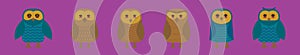 set of barn owl cartoon icon design template with various models. vector illustration isolated on purple background