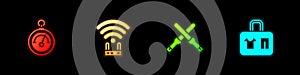 Set Barometer, Router and wi-fi signal, Marshalling wands and Suitcase icon. Vector