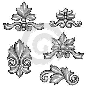Set of baroque ornamental antique silver scrolls