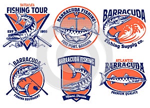 Set of barracuda fishing badge design photo