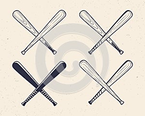 Set of Baseball bats icons. Crossed baseball bats isolated on a white background.