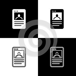 Set Baseball card icon isolated on black and white background. Vector