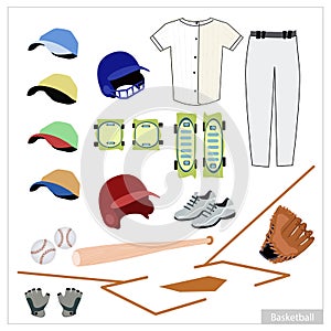 Set of Baseball Equipment on White Background