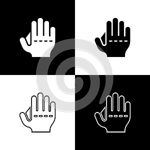 Set Baseball glove icon isolated on black and white background. Vector