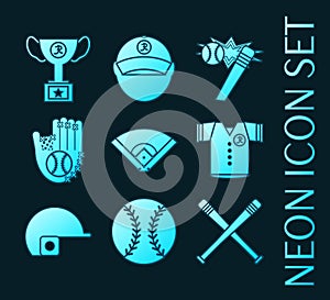 Set of Baseball glowing neon style icons