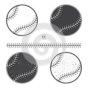 Set of baseball icon and seam. Vector illustration. Baseball seam brushes.