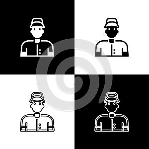 Set Baseball player icon isolated on black and white background. Vector
