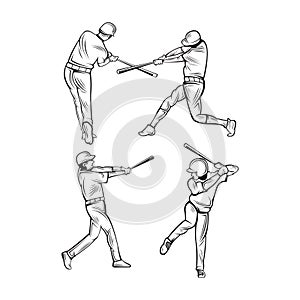 Set of baseball player logo vector design template