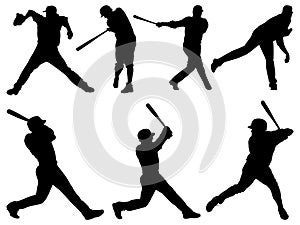 Set of Baseball Players silhouette vector art