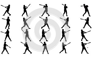 Set of baseball players silhouettes of sports people vector,Baseball player vector silhouette