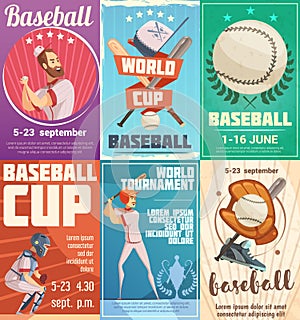 Set Of Baseball Posters In Retro Style