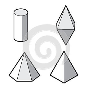 Set of Basic 3d geometric shapes. Geometric solids vector isolated on a white background.