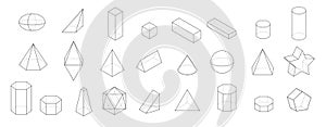 Set of Basic 3d geometric shapes. Geometric solids vector on a white background. photo