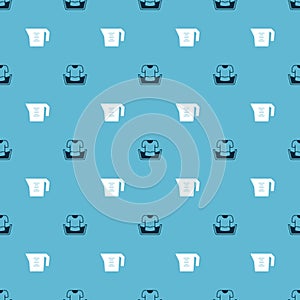 Set Basin with shirt and Measuring cup on seamless pattern. Vector