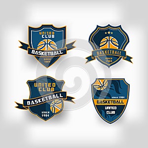 Set of basketball college team emblem logo crest