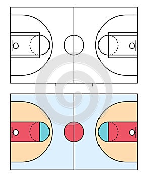 Set of Basketball court icon, floor parquet  area, top american sport symbol, basket field vector illustration
