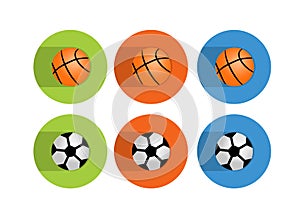 Set of basketball and football balls flat icons for web and mobile