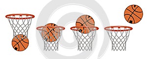 Set basketball images. Stages of hitting the ball in the basket.