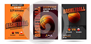 Set of basketball posters with basketball ball. Basketball Playoff advertising. Sport event announcement.