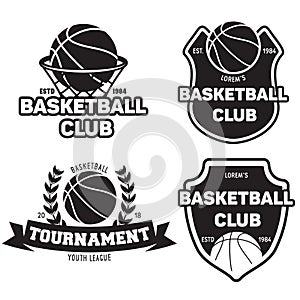 Set of basketball sport emblems. Design element for poster, logo, label, emblem, sign, t shirt. Vector illustration