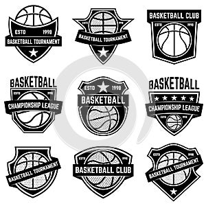 Set of basketball sport emblems. Design element for poster, logo, label, emblem, sign, t shirt.