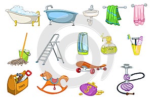 Set of bath toiletries and equipment illustrations