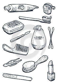 Set of bathroom objects