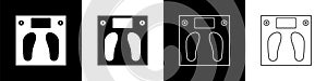 Set Bathroom scales icon isolated on black and white background. Weight measure Equipment. Weight Scale fitness sport