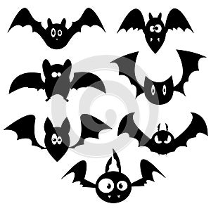 Set of bats for Halloween. Collection of black bats. Silhouettes of flying monsters. The bloodsuckers. Clip art for