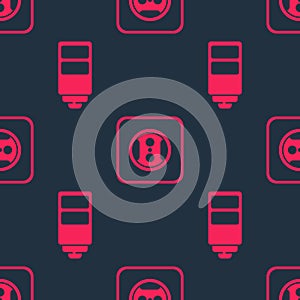 Set Battery charge level indicator and Electrical outlet on seamless pattern. Vector