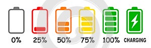 Set of battery charge level indicator in percent - vector