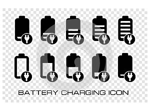 Set of Battery Charging Icon. Vector Illustration.
