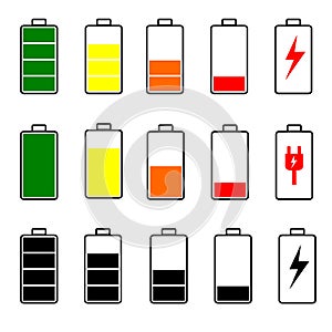Set of battery icon vectors with various capacities photo