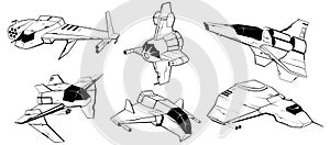 Set of battle spaceships. vector illustration