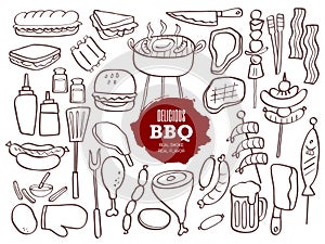 Set of BBQ doodles photo