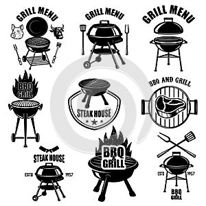 Set of bbq emblem, badges and design elements. Grill party. Vector illustration